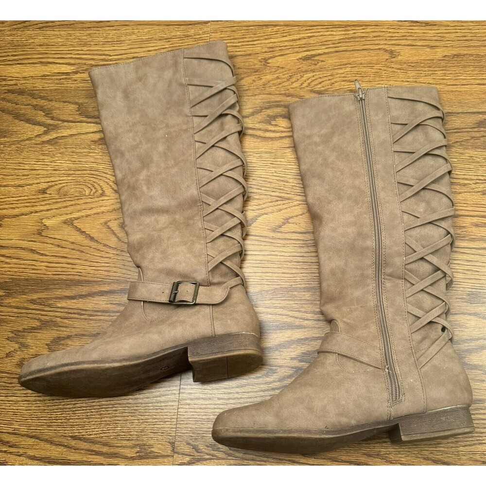 Taupe Brown Knee High Boot Luna‎ Corset-Back Women’s US 8